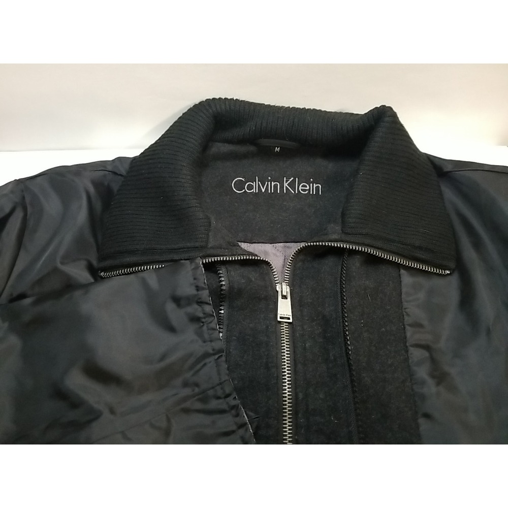 Calvin Klein Mens Full Zip Jacket Insert Black Wool Blend Trim Medium